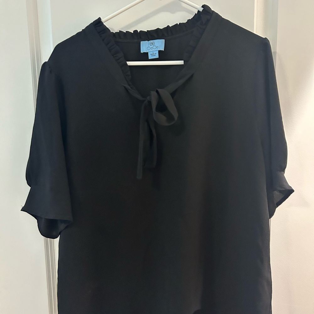 CeCe Black Tie-Neck Blouse